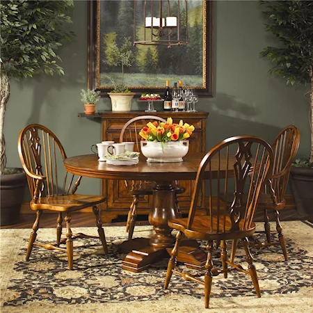 Single Round Pedestal Table and Windsor Arm Chairs and Windsor Side Dining Chairs Set